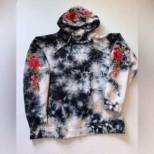 Floral Embroidered Tie-Dye Hoodie